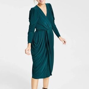 Tommy Hilfiger Emerald Green Faux Wrap Puff Sleeve Dress Size 10